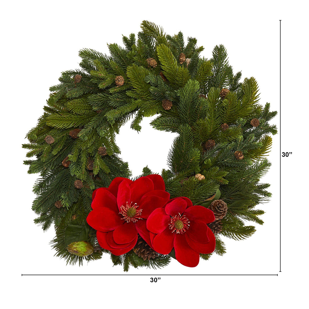 30” Magnolia, Pine and Pinecone Artificial Wreath