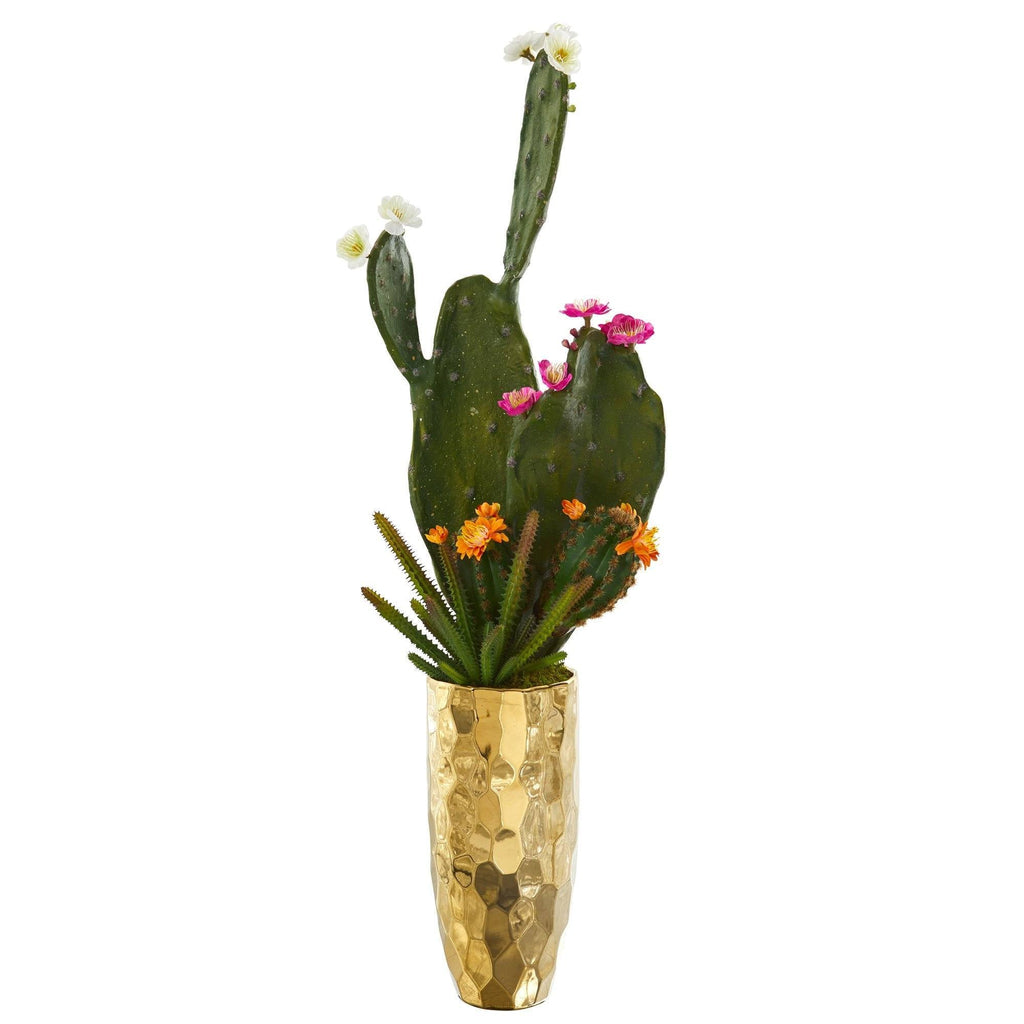 30” Mixed Cactus Artificial Plant in Gold Planter