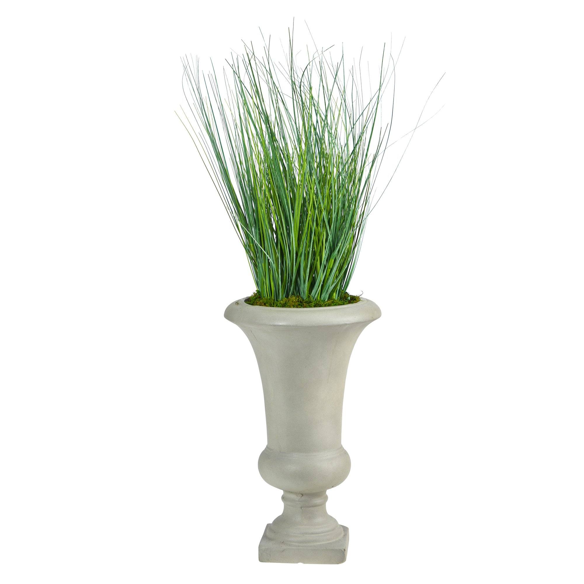 30” Onion Grass Artificial Plant in Sand Colored Urn