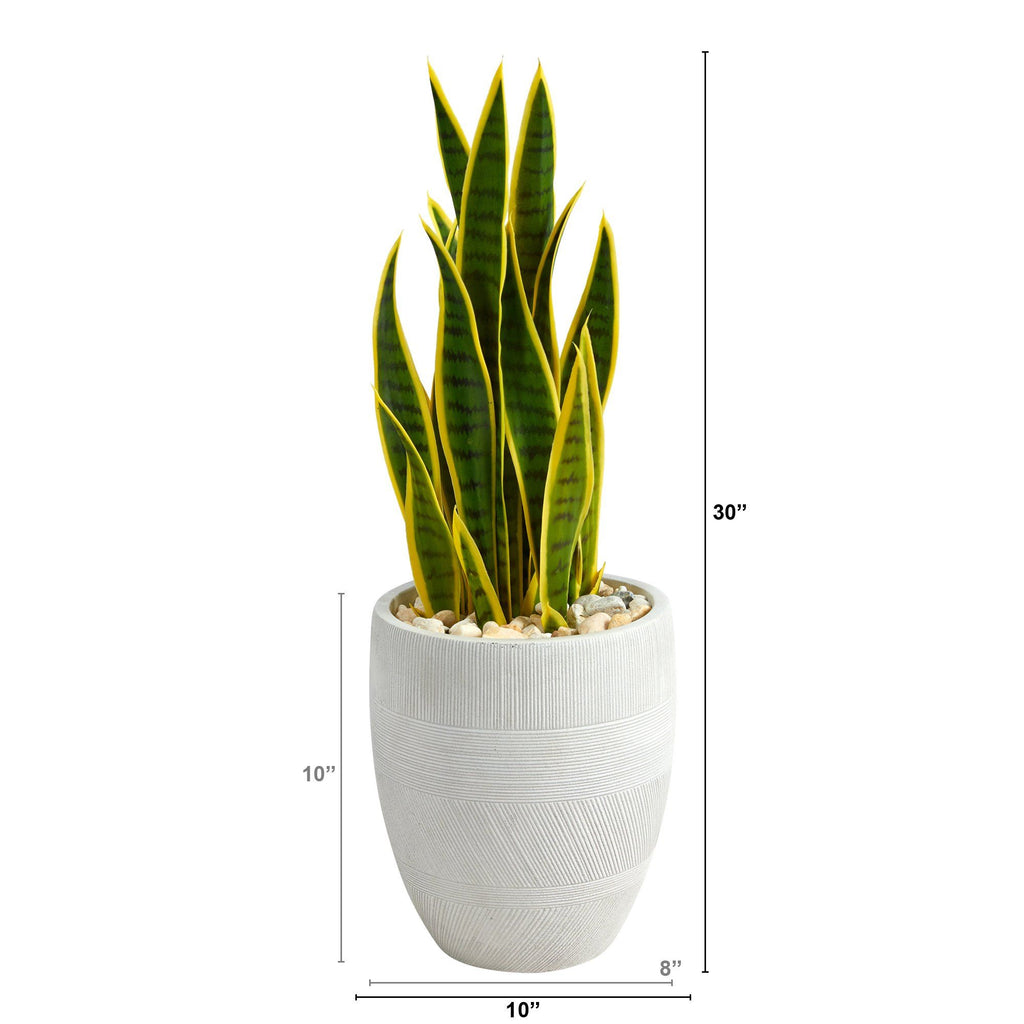 30” Sansevieria Artificial Plant in White Planter