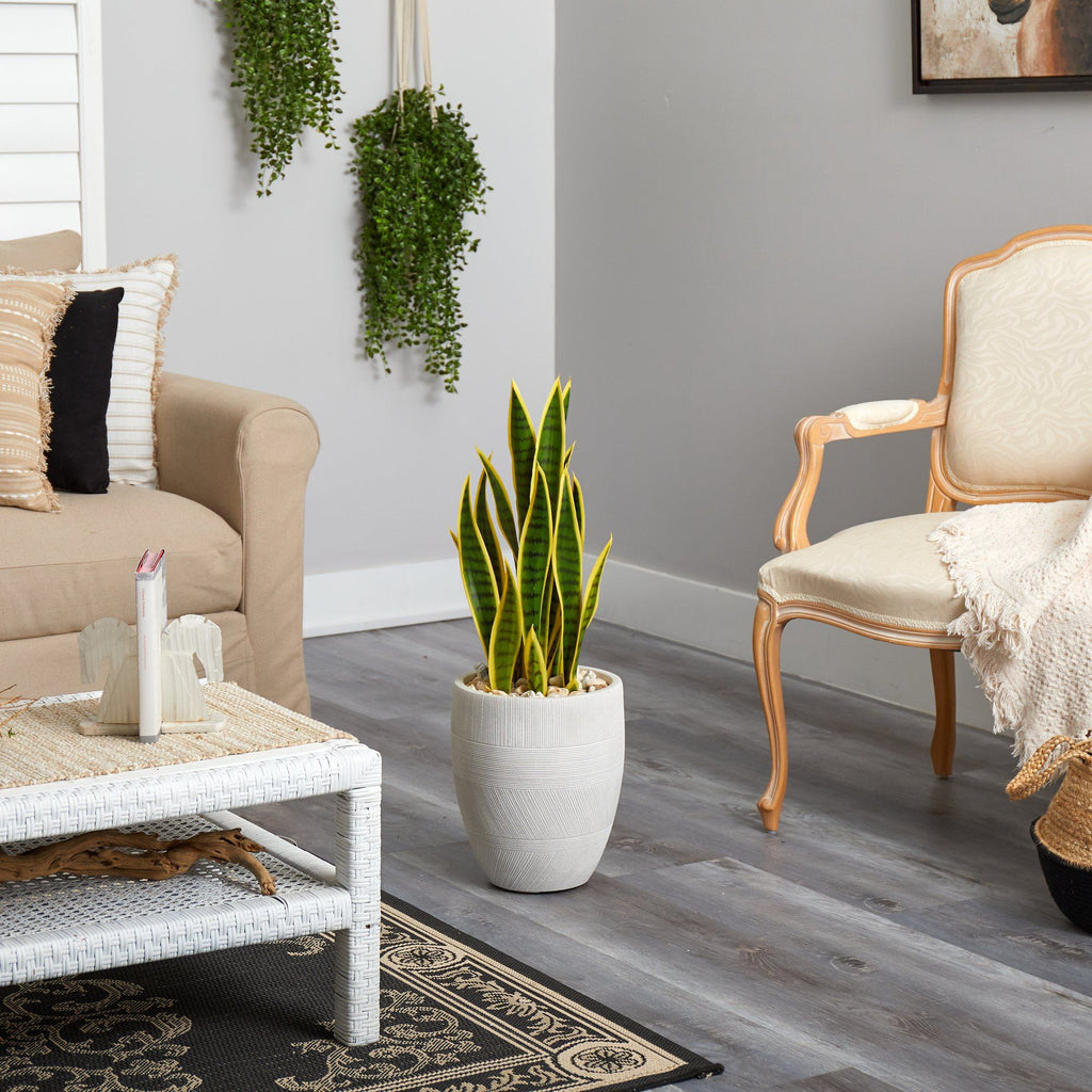30” Sansevieria Artificial Plant in White Planter