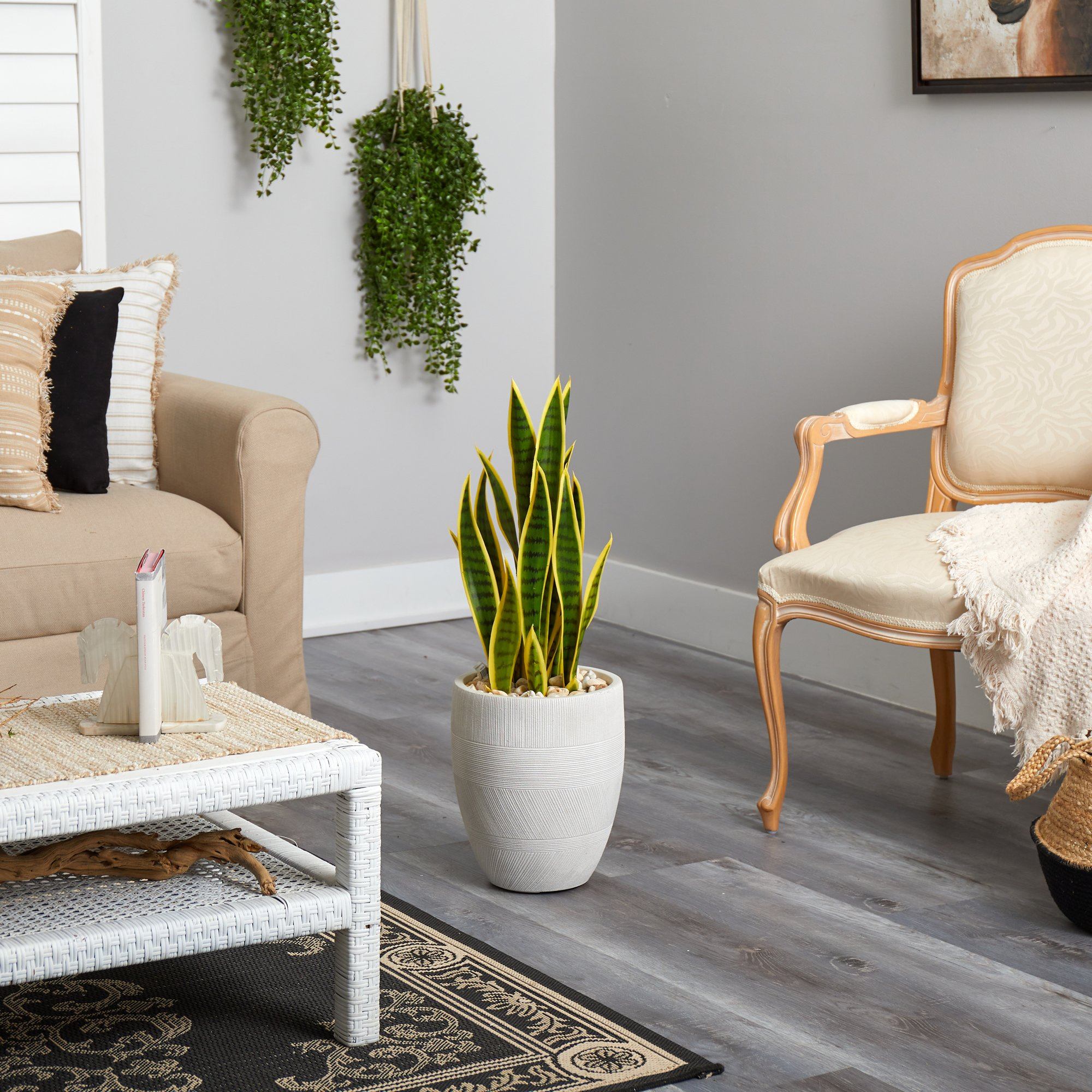 30” Sansevieria Artificial Plant in White Planter