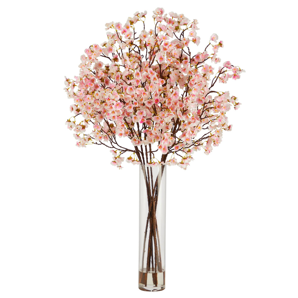 32” Artificial Cherry Blossom Arrangement with Glass Cylinder Vase