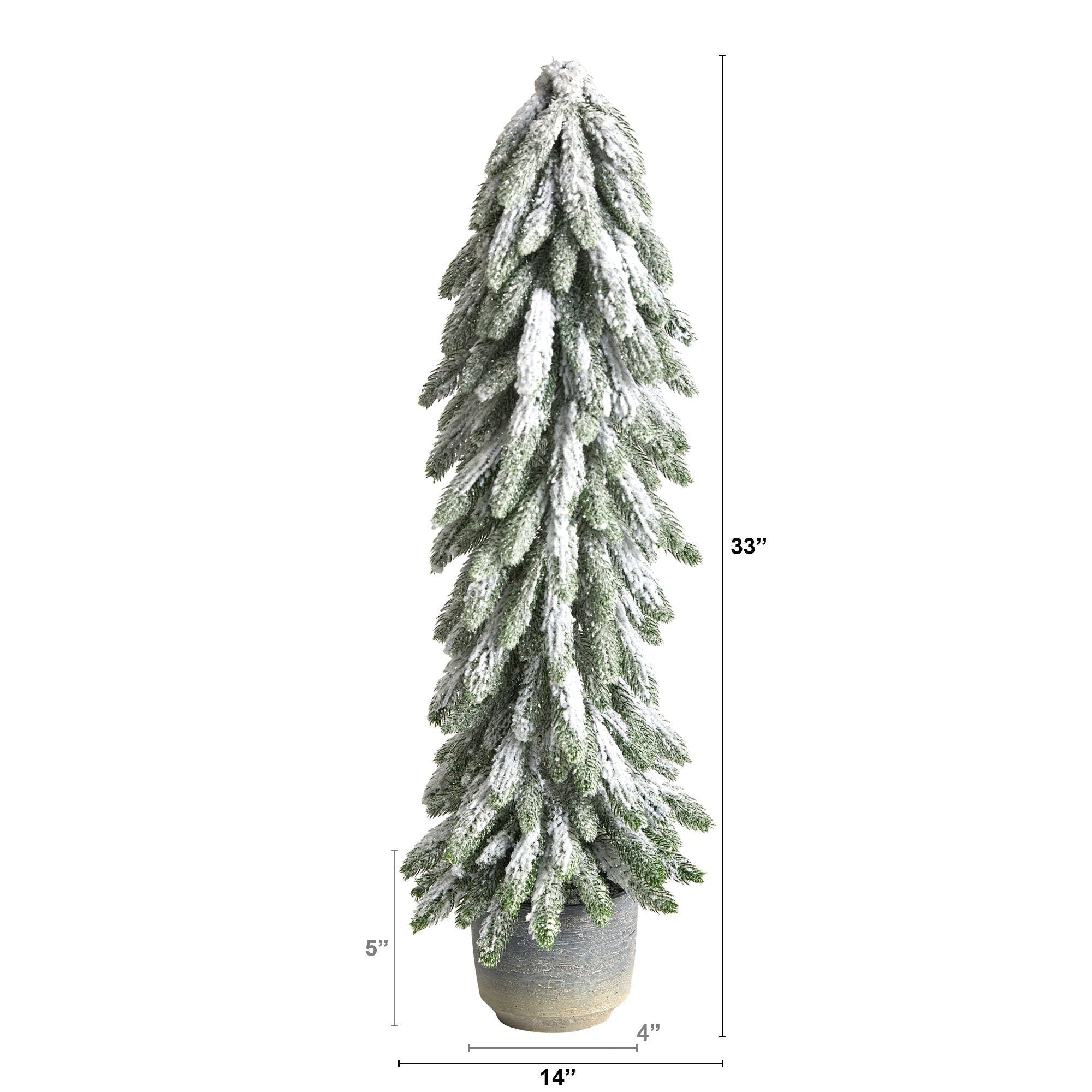 33” Flocked Artificial Christmas Tree in Decorative Planter