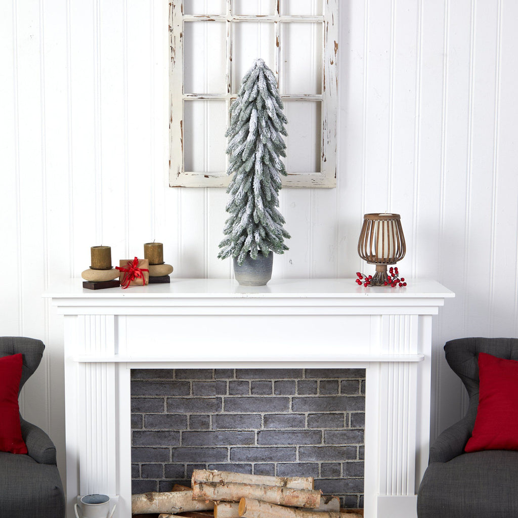 33” Flocked Artificial Christmas Tree in Decorative Planter