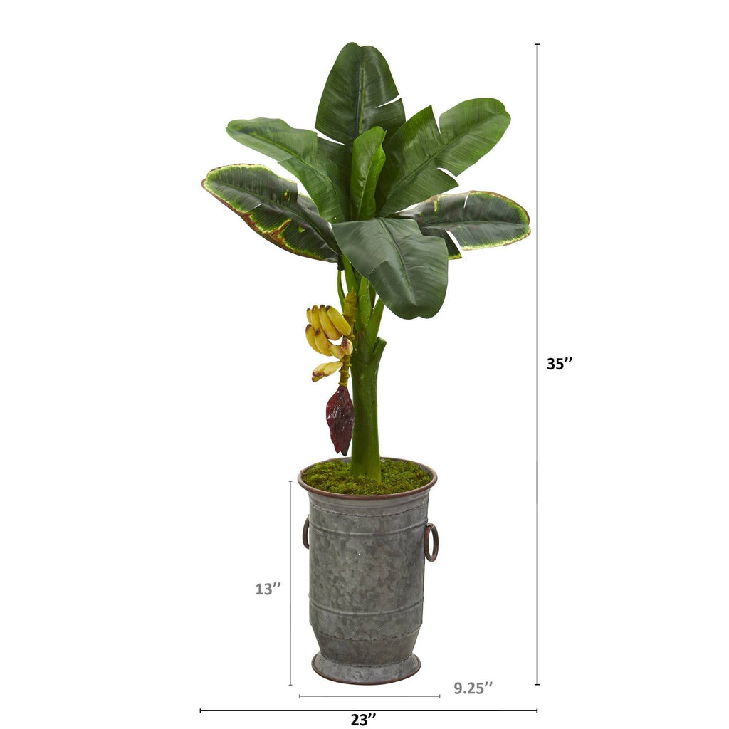 35” Banana Artificial Tree in Vintage Metal Planter