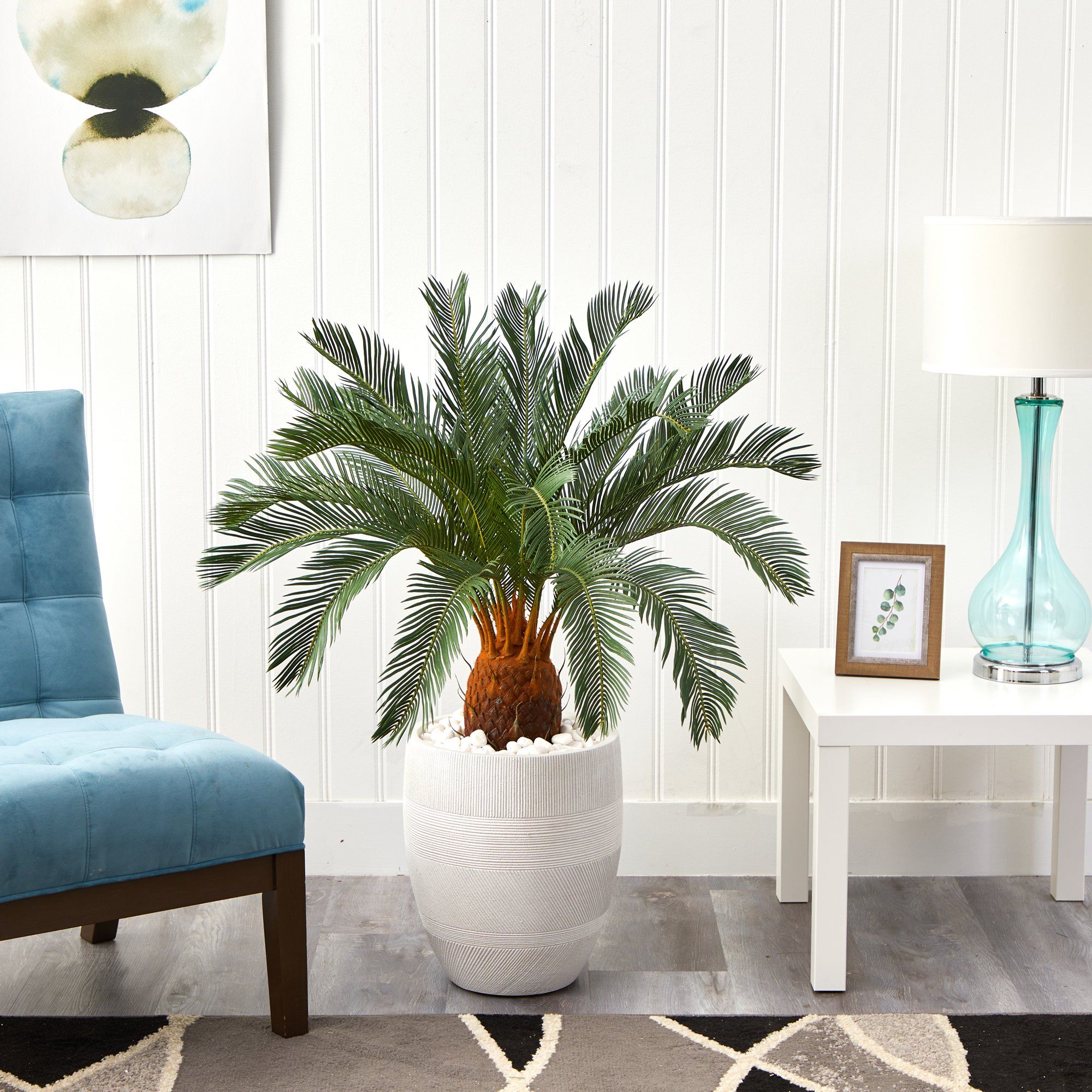 3.5’ Cycas Artificial Tree in White Planter