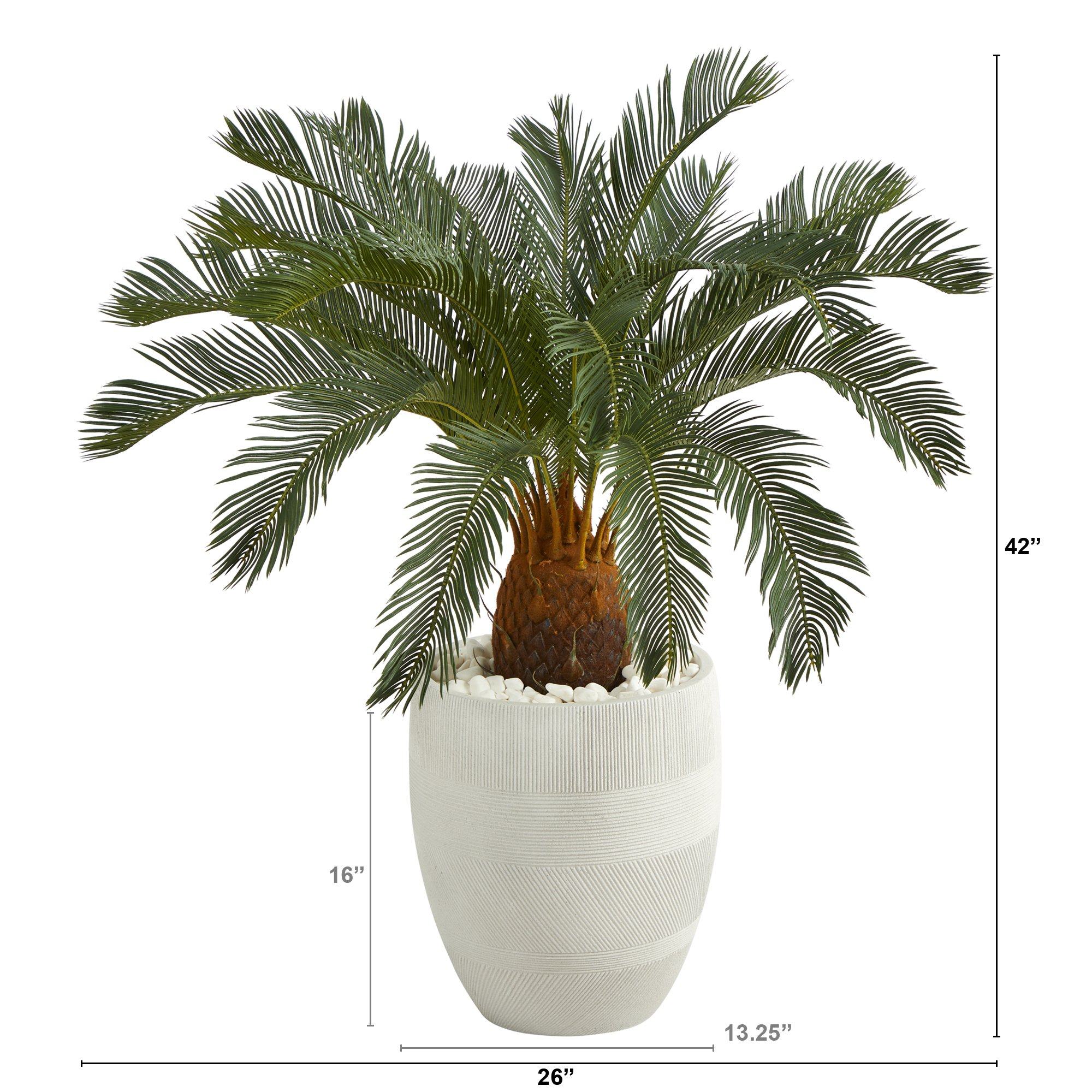 3.5’ Cycas Artificial Tree in White Planter