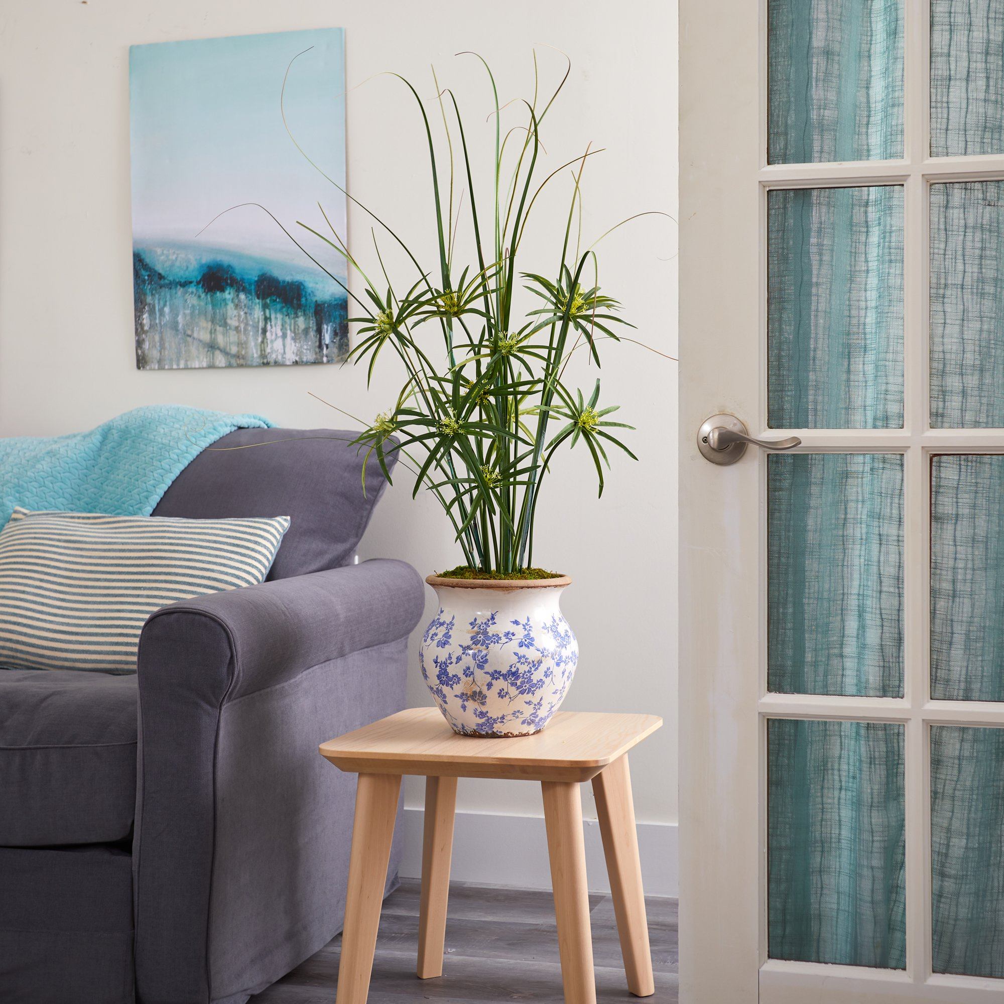 3.5’ Cyperus and Grass Artificial Plant in Vintage Floral Planter