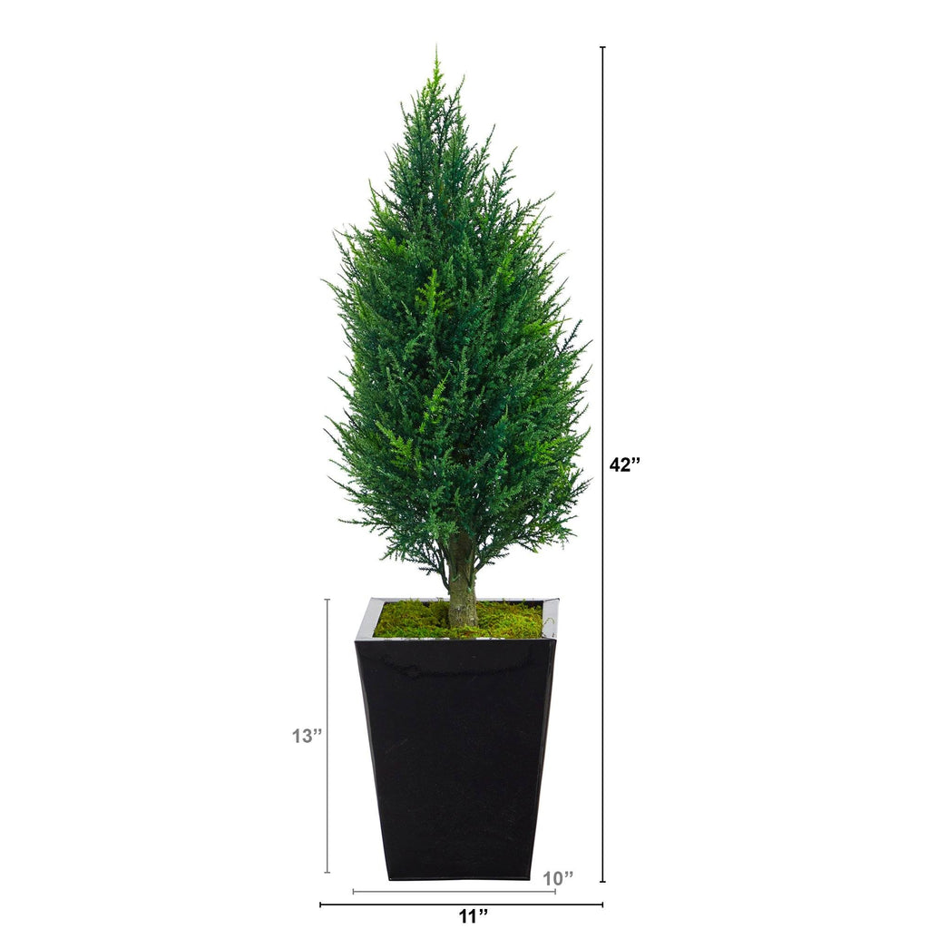 3.5’ Cypress Tower Artificial Tree in Black Metal Planter (Indoor/Outdoor)