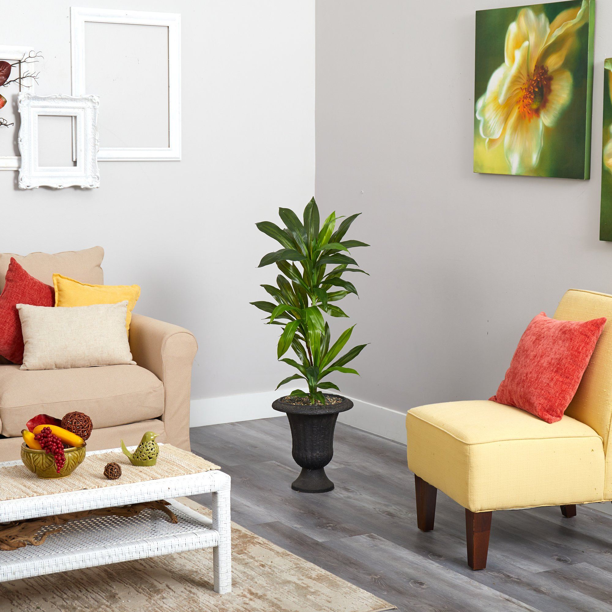 3.5’ Dracaena Artificial Plant in Charcoal Urn (Real Touch)