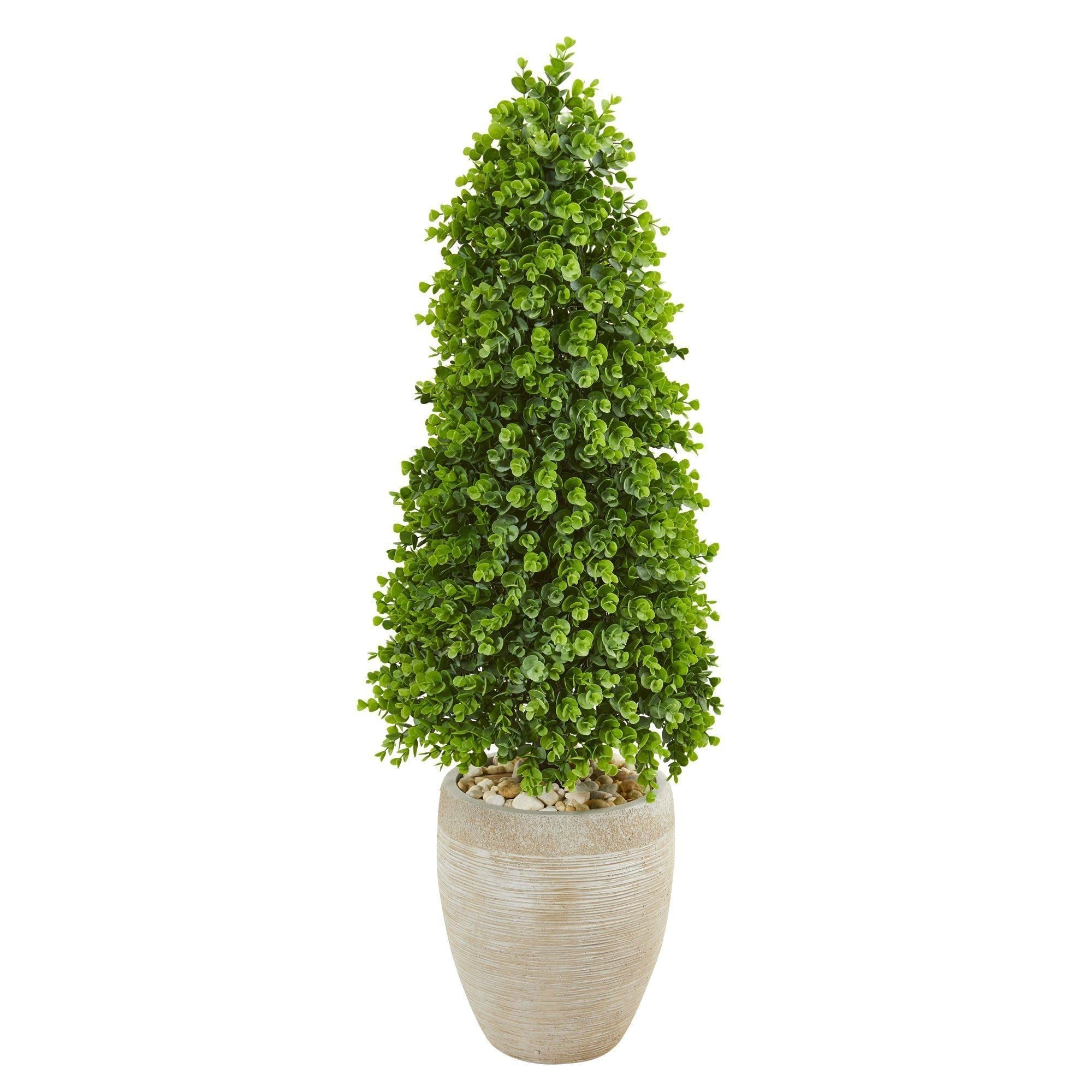 3.5’ Eucalyptus Topiary Artificial Tree in Sand Colored Planter (Indoor/Outdoor)