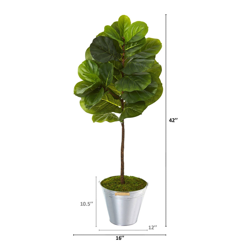 3.5’ Fiddle Leaf Artificial Tree in Tin Bucket (Real Touch)