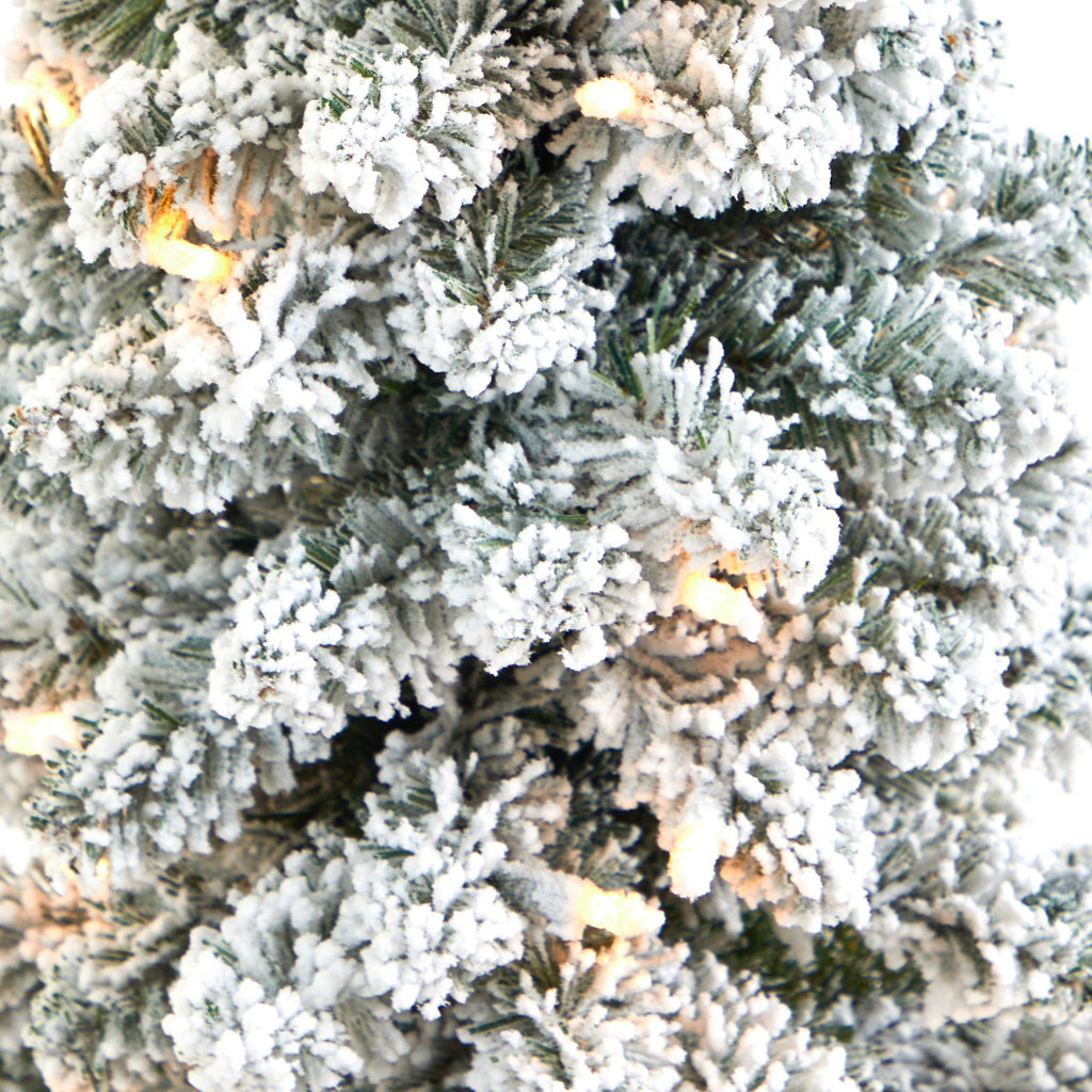 3.5’ Flocked Pencil Artificial Christmas Tree with 50 Clear Lights and 132 Bendable Branches in Sand Colored Urn