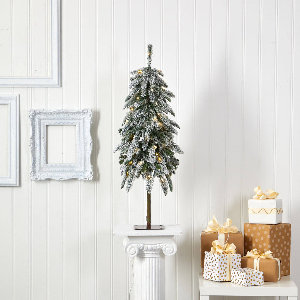 3.5’ Flocked Washington Alpine Christmas Tree with 50 White Warm LED lights and 168 Bendable Branches