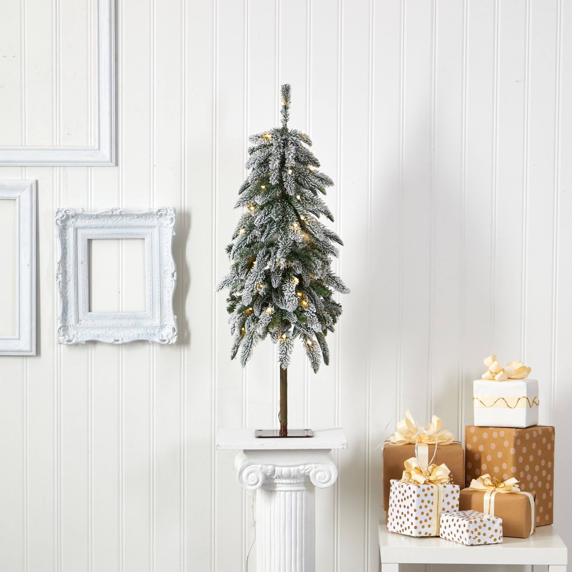 3.5’ Flocked Washington Alpine Christmas Tree with 50 White Warm LED lights and 168 Bendable Branches