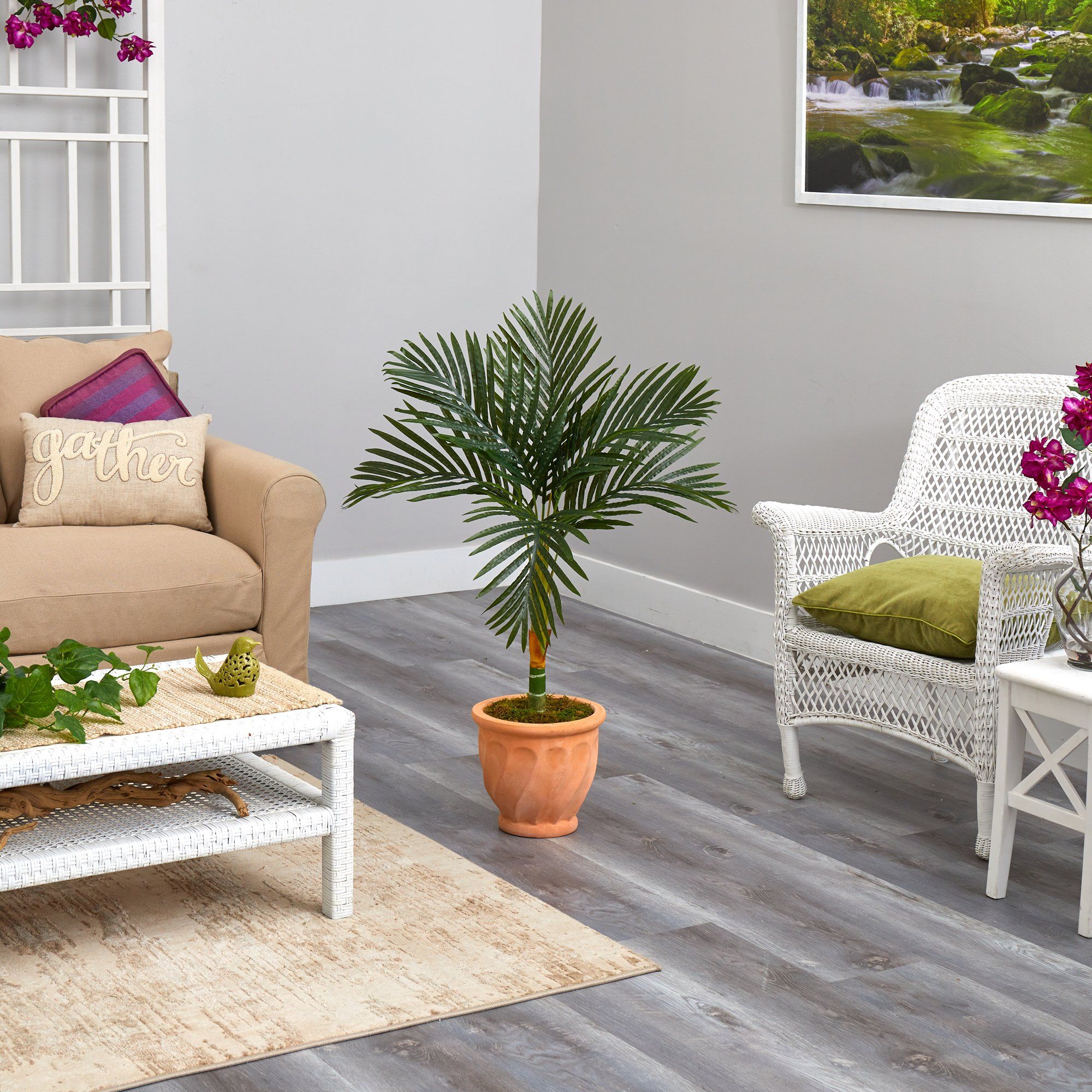 3.5’ Golden Cane Artificial Palm Tree in Terra-Cotta Planter