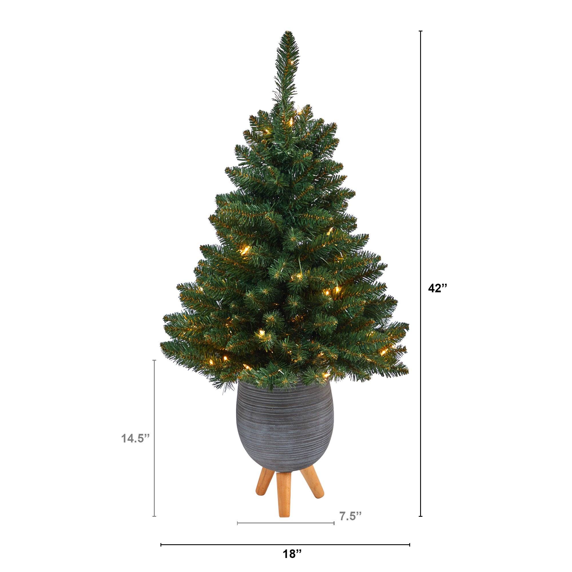 3.5’ Northern Rocky Spruce Artificial Christmas Tree with 50 Clear Lights and 154 Bendable Branches in Gray Planter with Stand