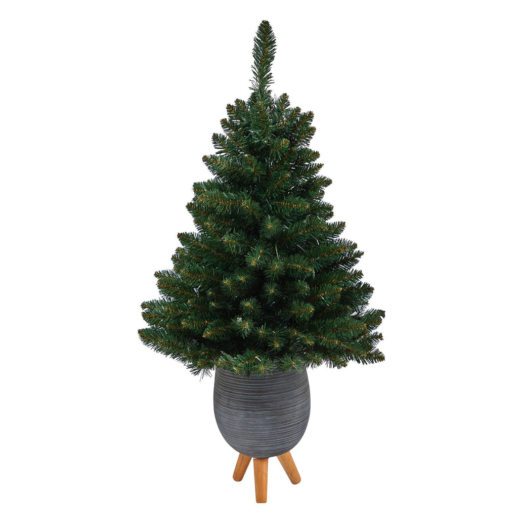 3.5’ Northern Rocky Spruce Artificial Christmas Tree with 50 Clear Lights and 154 Bendable Branches in Gray Planter with Stand