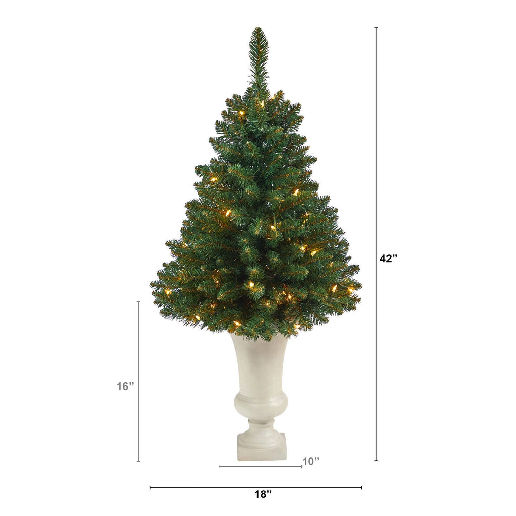 3.5’ Northern Rocky Spruce Artificial Christmas Tree with 50 Clear Lights and 154 Bendable Branches in Sand Colored Urn