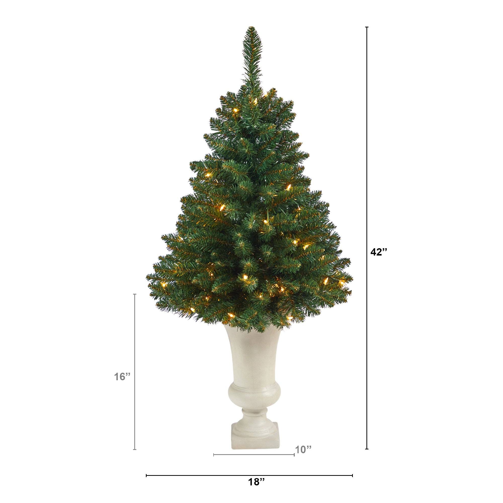 3.5’ Northern Rocky Spruce Artificial Christmas Tree with 50 Clear Lights and 154 Bendable Branches in Sand Colored Urn