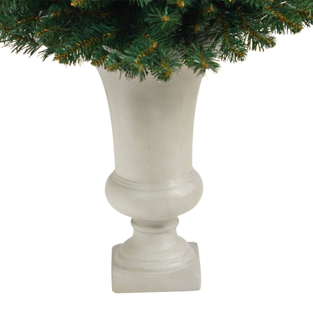 3.5’ Northern Rocky Spruce Artificial Christmas Tree with 50 Clear Lights and 154 Bendable Branches in Sand Colored Urn