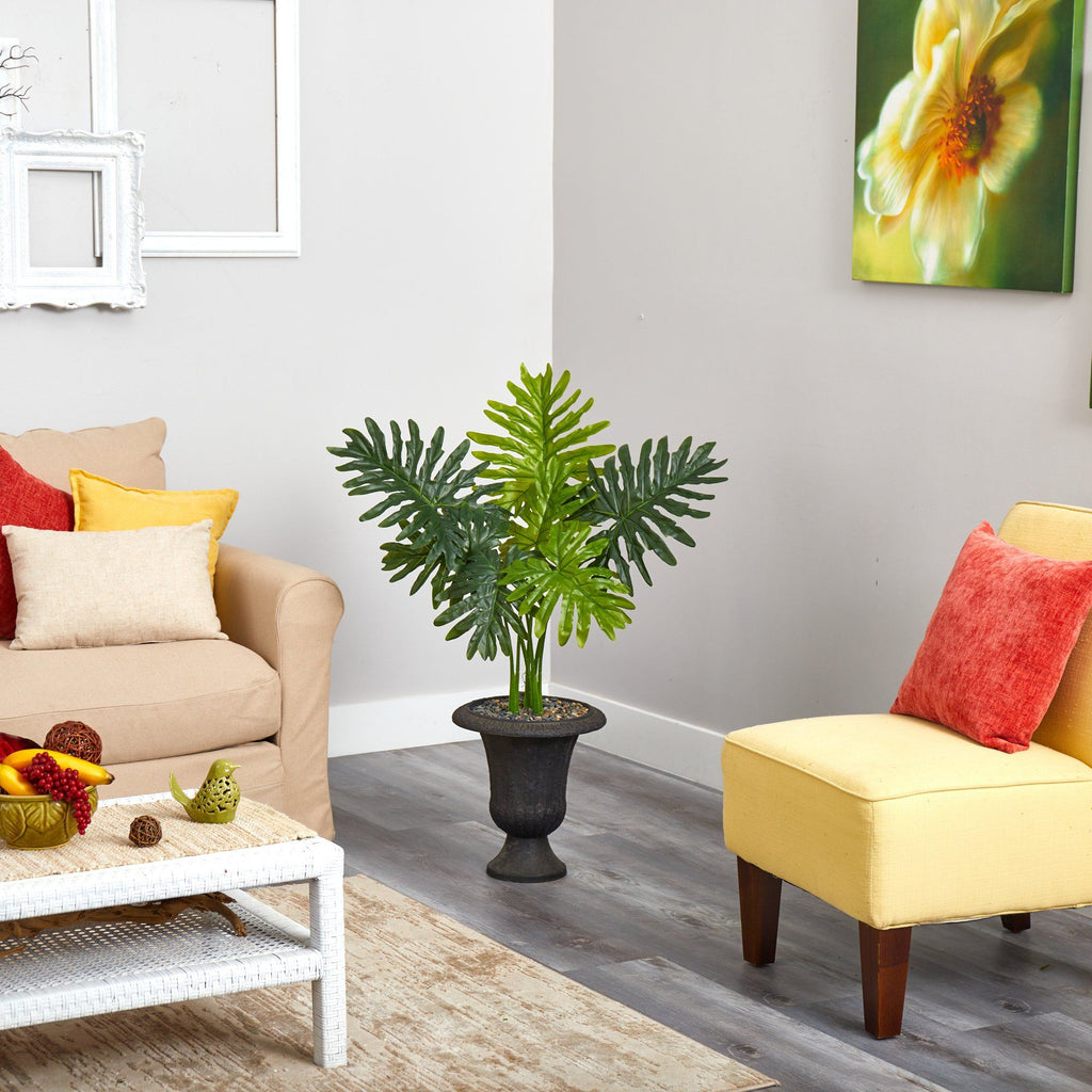 3.5’ Philodendron Artificial Plant in Charcoal Urn (Real Touch)