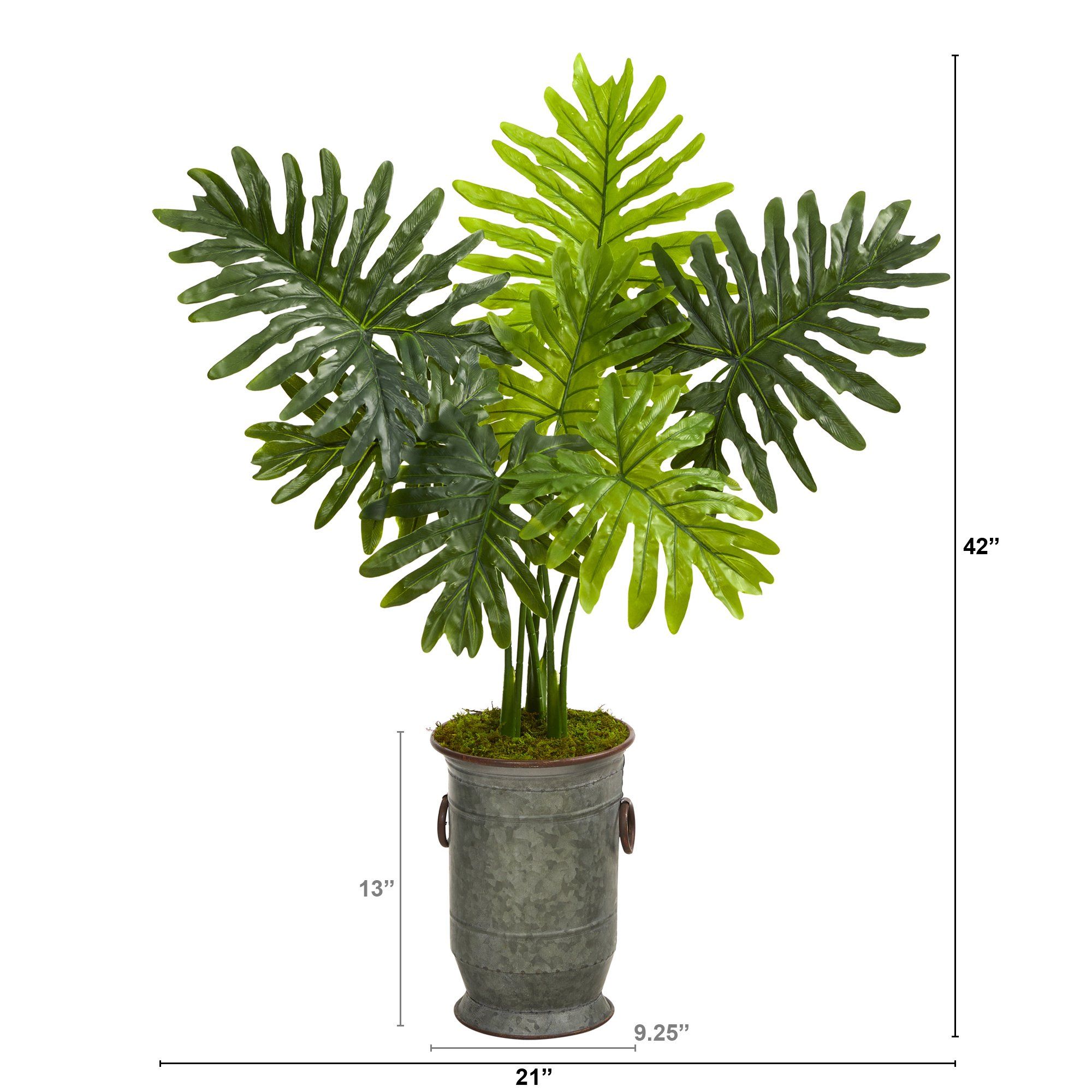 3.5’ Philodendron Artificial Plant in Vintage Metal Planter (Real Touch)