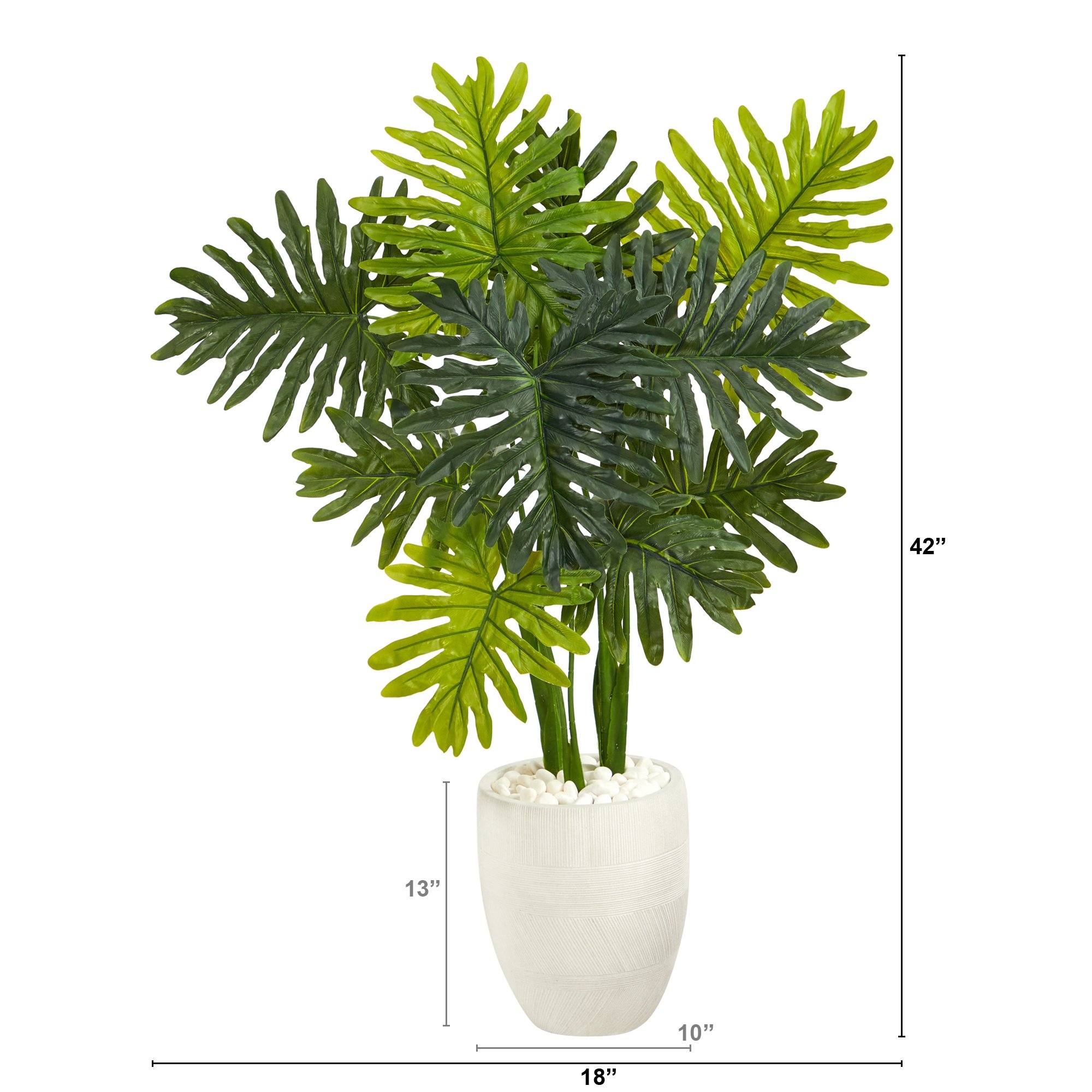 3.5’ Philodendron Artificial Plant in White Planter (Real Touch)