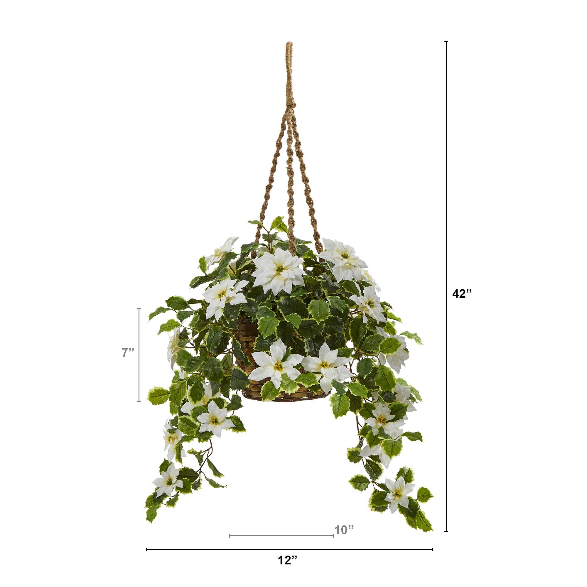 3.5’ Poinsettia and Variegated Holly Artificial Plant in Hanging Basket (Real Touch)