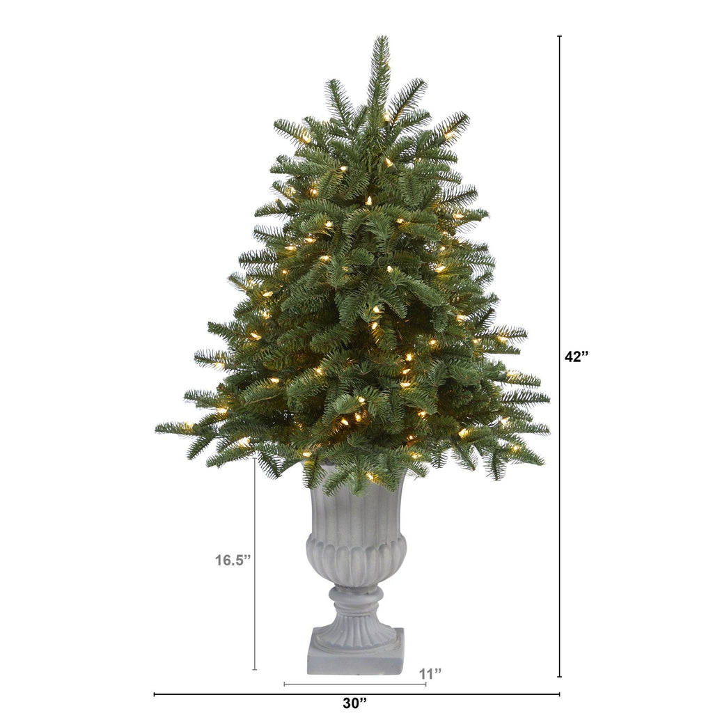 3.5’ South Carolina Spruce Artificial Christmas Tree with 100 White Warm Light and 458 Bendable Branches in Decorative Urn