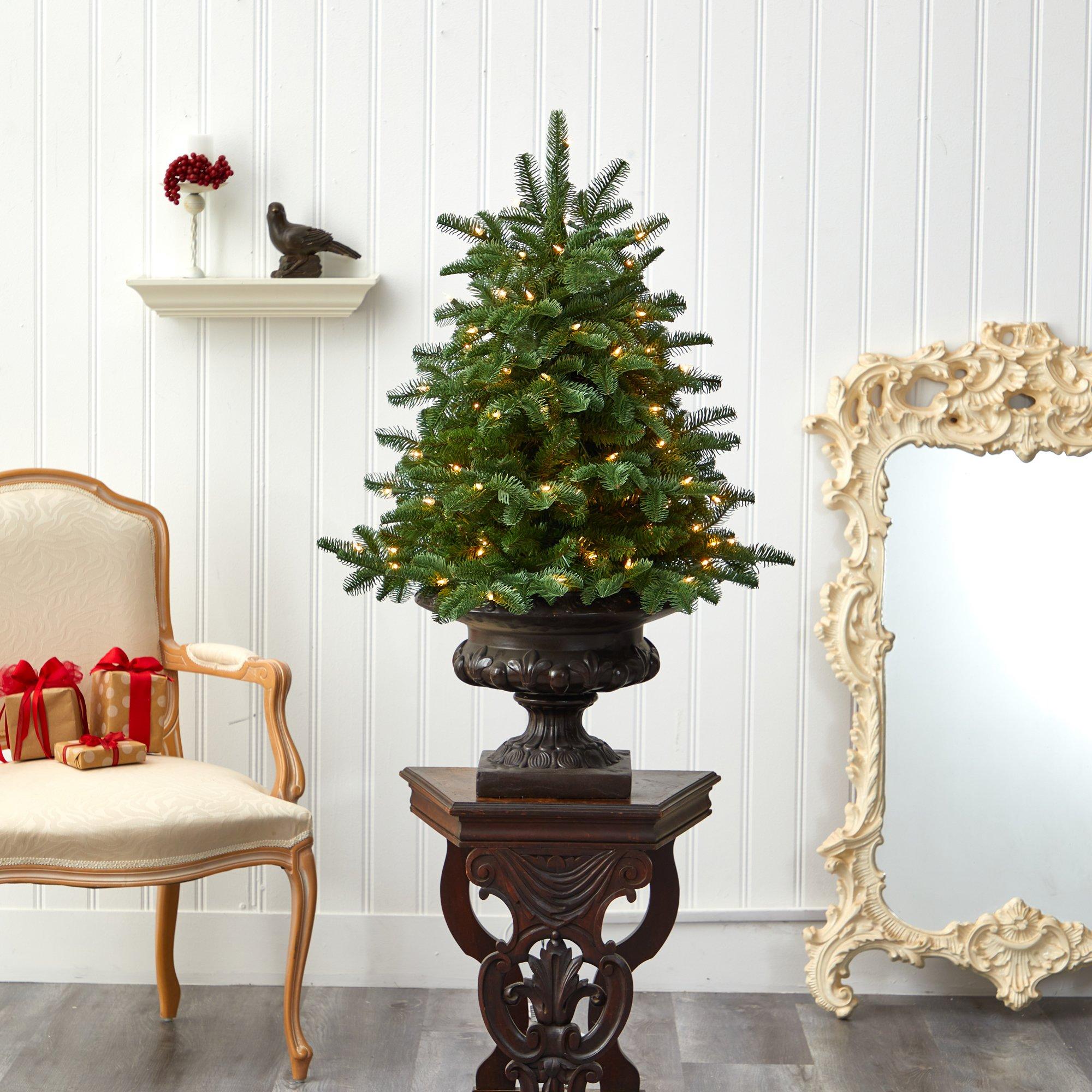 3.5’ South Carolina Spruce Artificial Christmas Tree with 100 White Warm Light and 458 Bendable Branches in Iron Colored Urn