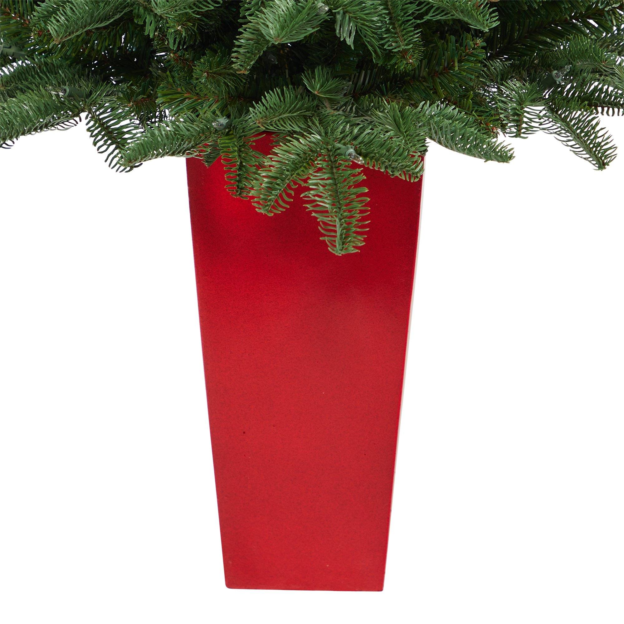3.5’ South Carolina Spruce Artificial Christmas Tree with 100 White Warm Light and 458 Bendable Branches in Red Planter