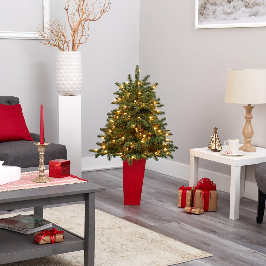 3.5’ South Carolina Spruce Artificial Christmas Tree with 100 White Warm Light and 458 Bendable Branches in Red Planter