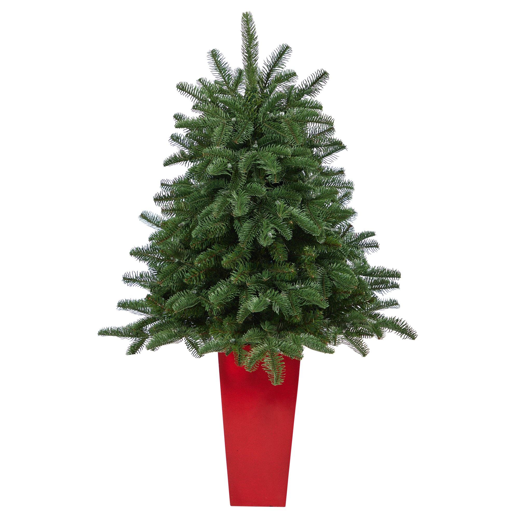 3.5’ South Carolina Spruce Artificial Christmas Tree with 100 White Warm Light and 458 Bendable Branches in Red Planter