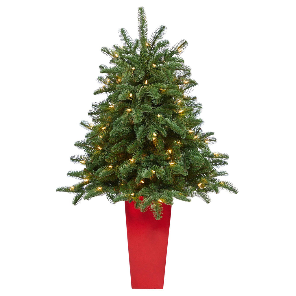 3.5’ South Carolina Spruce Artificial Christmas Tree with 100 White Warm Light and 458 Bendable Branches in Red Planter