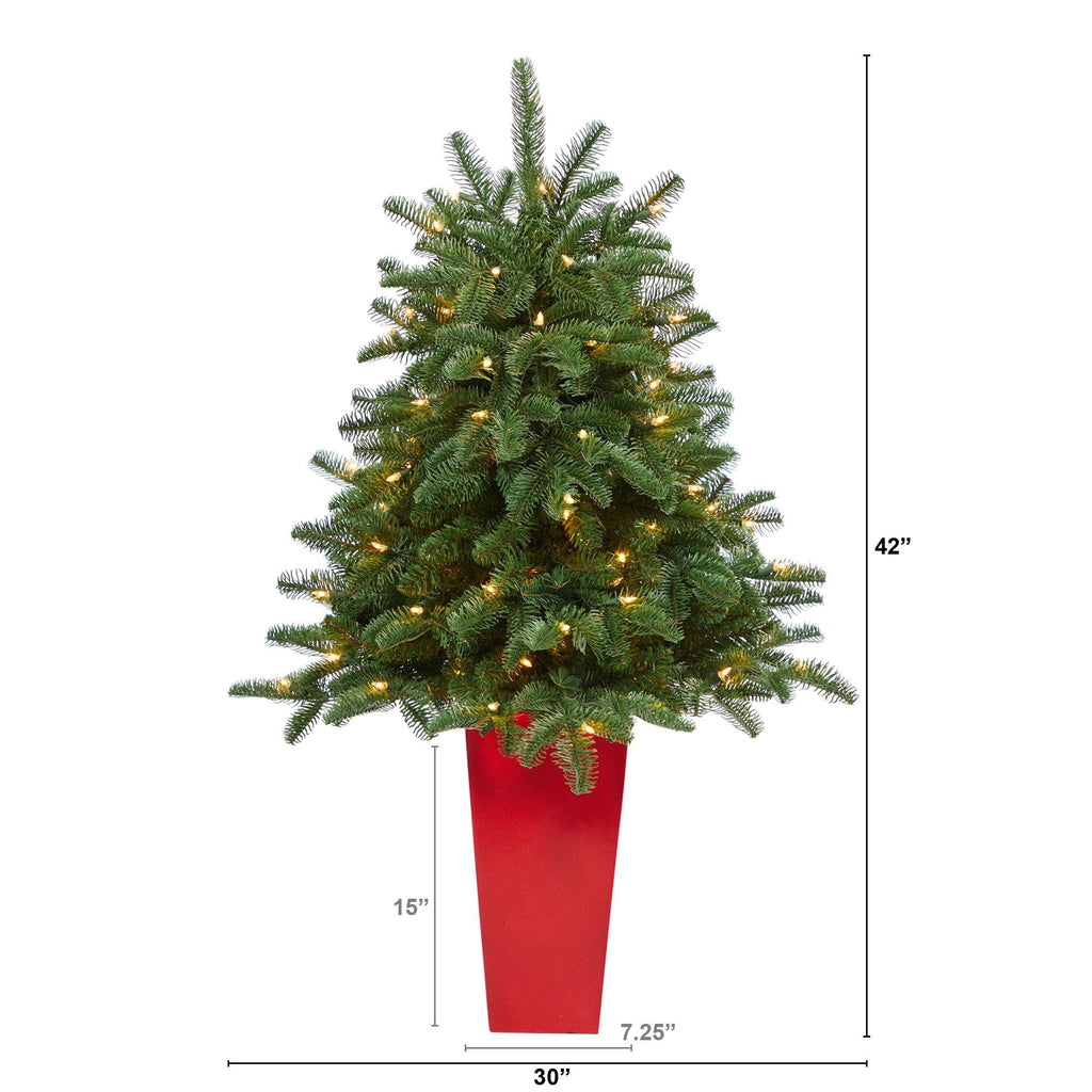 3.5’ South Carolina Spruce Artificial Christmas Tree with 100 White Warm Light and 458 Bendable Branches in Red Planter