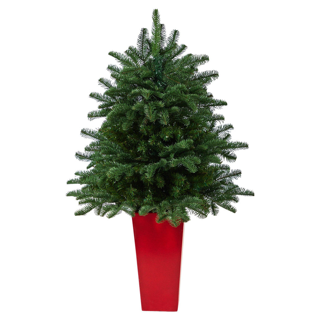 3.5’ South Carolina Spruce Artificial Christmas Tree with 458 Bendable Branches in Red Tower Planter