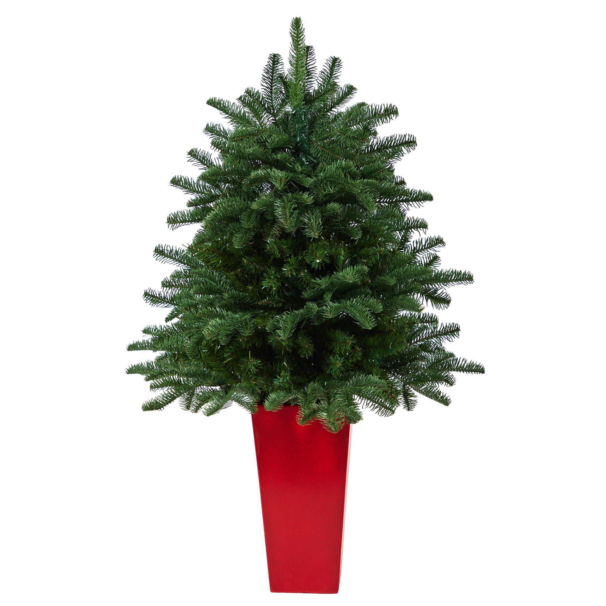 3.5’ South Carolina Spruce Artificial Christmas Tree with 458 Bendable Branches in Red Tower Planter