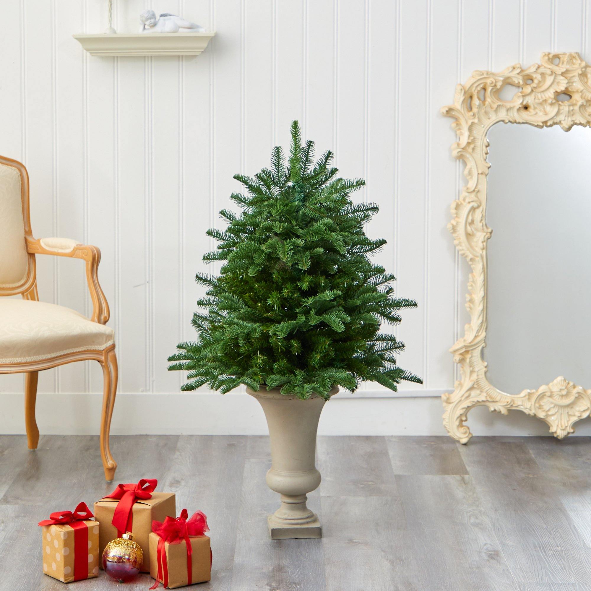 3.5’ South Carolina Spruce Artificial Christmas Tree with 458 Bendable Branches in Sand Colored Urn