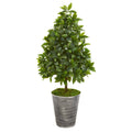 35” Sweet Bay Cone Topiary Artificial Tree in Tin Planter
