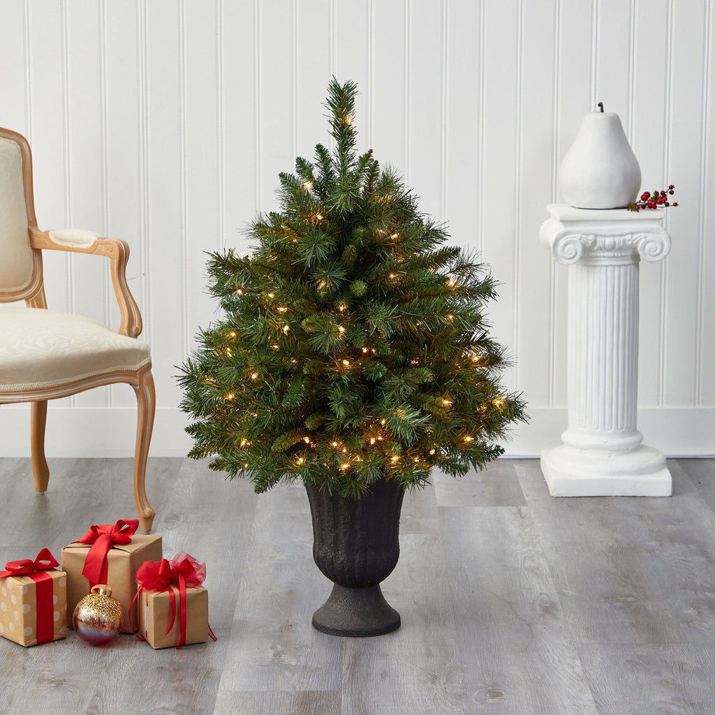 3.5’ Wyoming Mixed Pine Artificial Christmas Tree with 150 Clear Lights and 270 Bendable Branches in Charcoal Urn