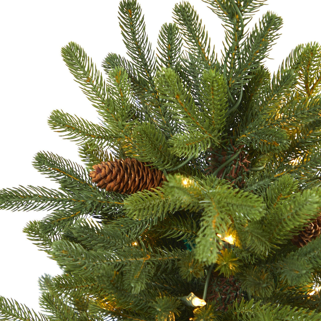 3.5’ Yukon Mountain Fir Artificial Christmas Tree with 50 Clear Lights and Pine Cones in Bronze Metal Planter