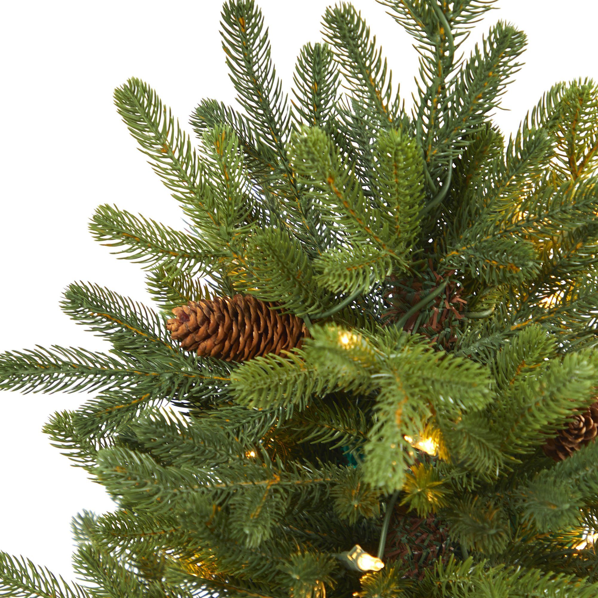 3.5’ Yukon Mountain Fir Artificial Christmas Tree with 50 Clear Lights and Pine Cones in Bronze Metal Planter