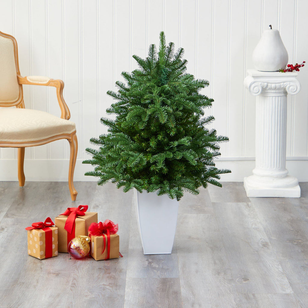 38” South Carolina Spruce Artificial Christmas Tree with 458 Bendable Branches in White Metal Planter