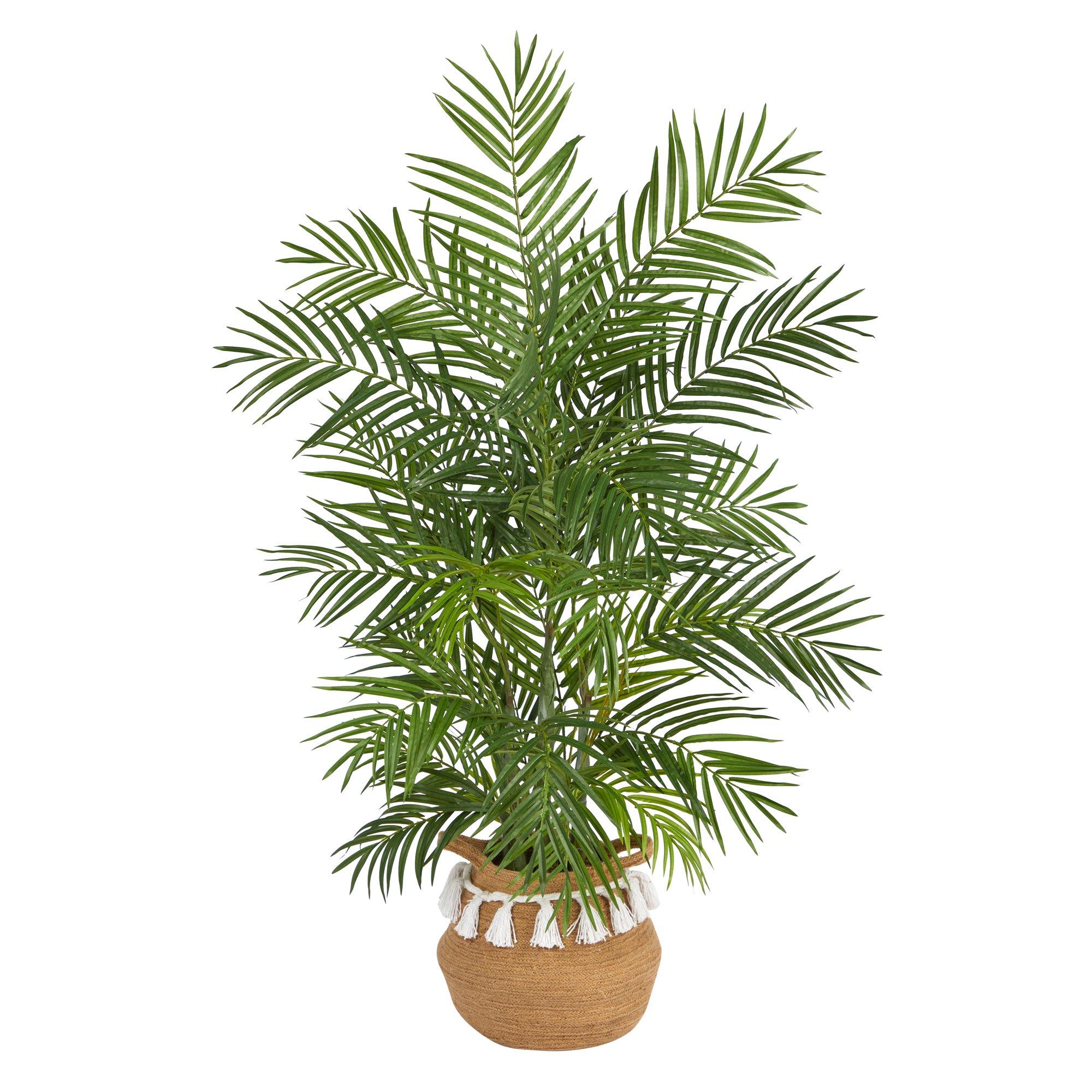 4' Areca Artificial Palm in Boho Chic Handmade Natural Cotton Woven Planter with Tassels