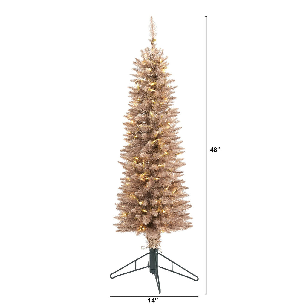 4’ Champagne Pencil Artificial Christmas Tree with 150 (multifunction) Clear LED Lights