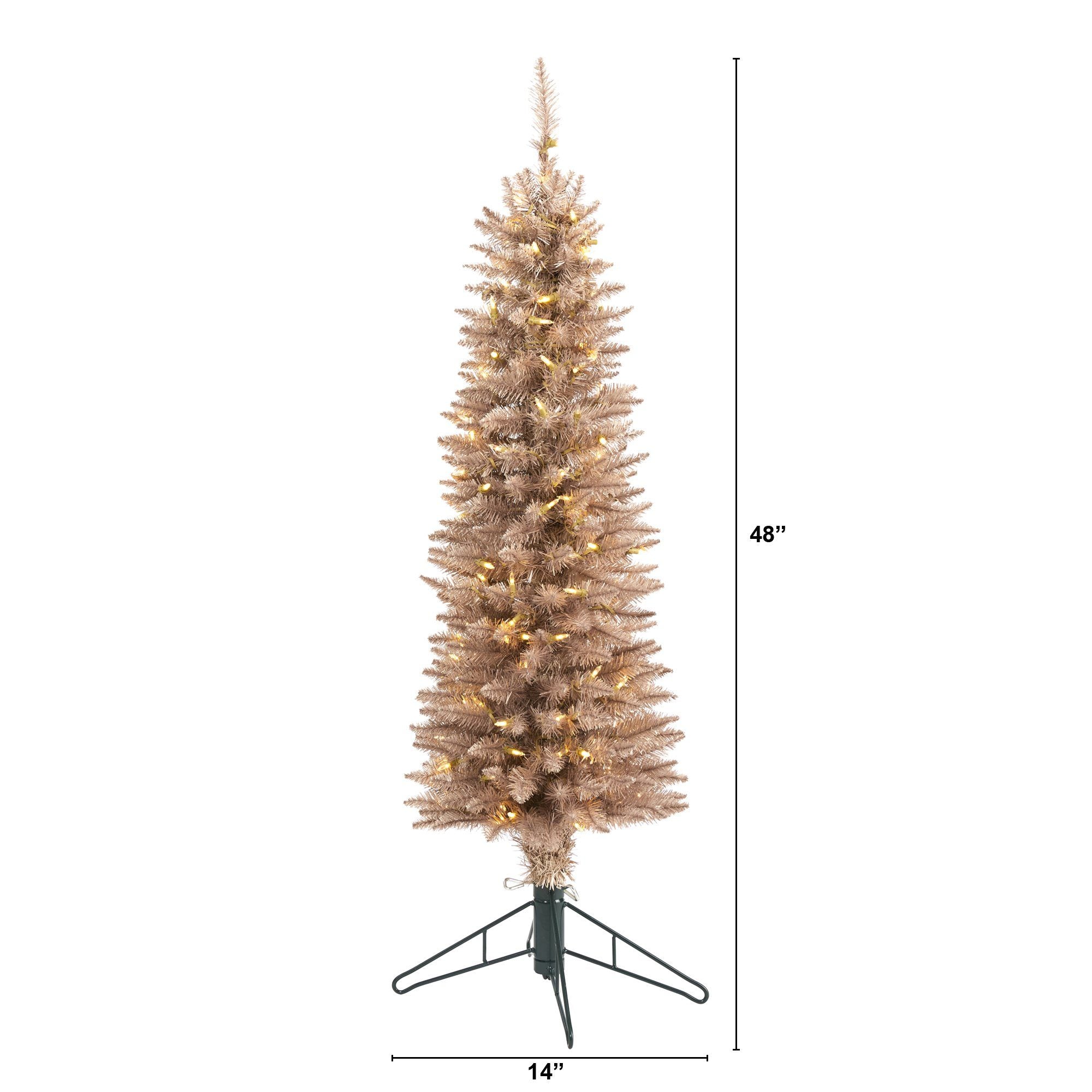 4’ Champagne Pencil Artificial Christmas Tree with 150 (multifunction) Clear LED Lights