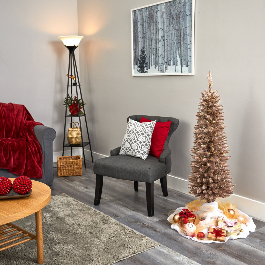 4’ Champagne Pencil Artificial Christmas Tree with 150 (multifunction) Clear LED Lights