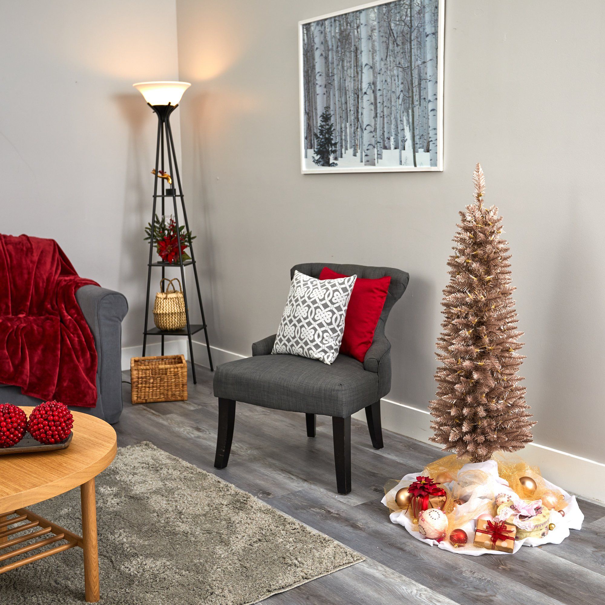 4’ Champagne Pencil Artificial Christmas Tree with 150 (multifunction) Clear LED Lights